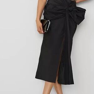 NWOT Ann TaylorBlack Taffeta Draped Bow Midi Skirt 10